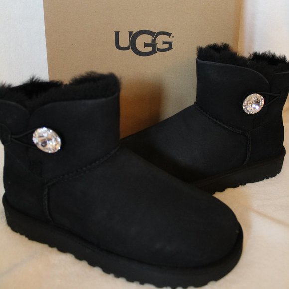 UGG BAILEY CRYSTAL MINI SUEDE SHEARLING BOOTS - Picture 2 of 8